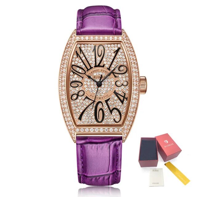Diamond Dial Leather Automatic Watch | Aurevon Watches