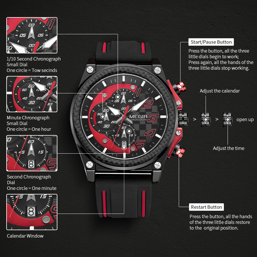 Bold Dial Chronograph Military Silicone Watch | Aurevon Watches