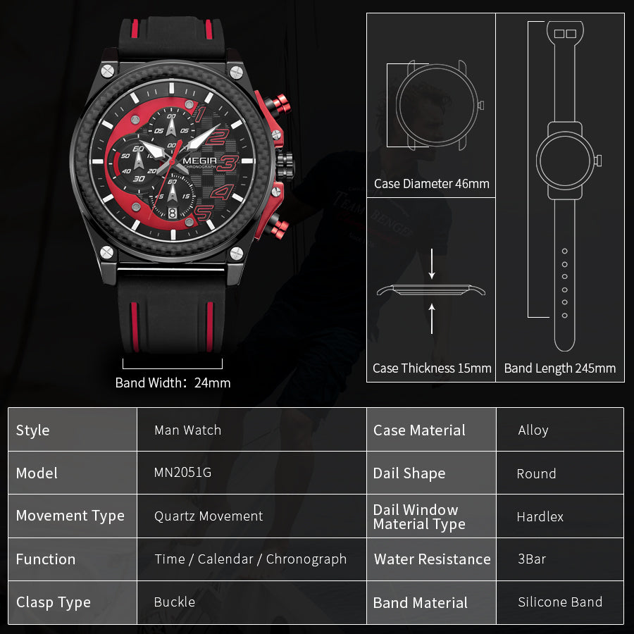 Bold Dial Chronograph Military Silicone Watch | Aurevon Watches