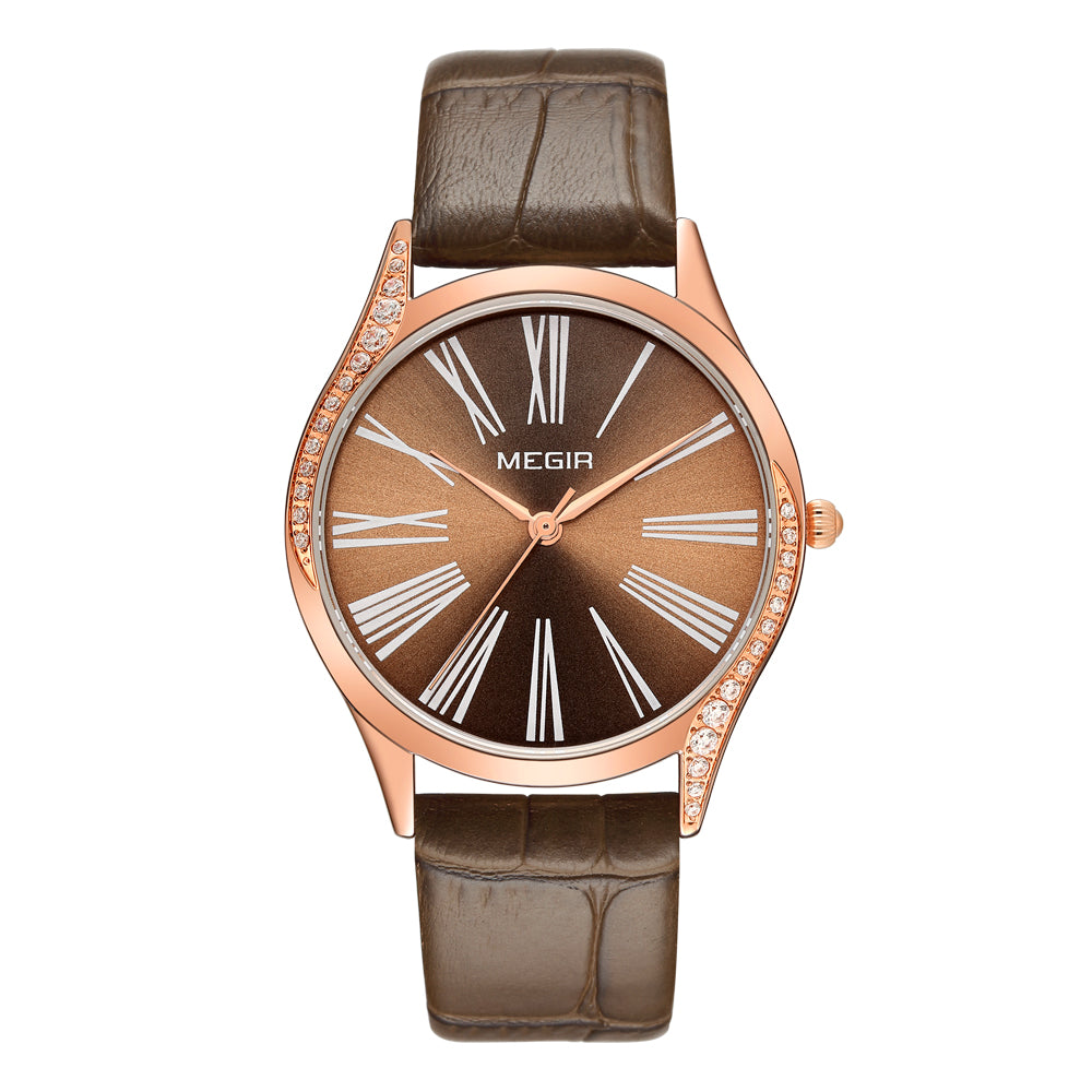 Rhinestone Leather Bracelet Quartz Watch | Aurevon Watches