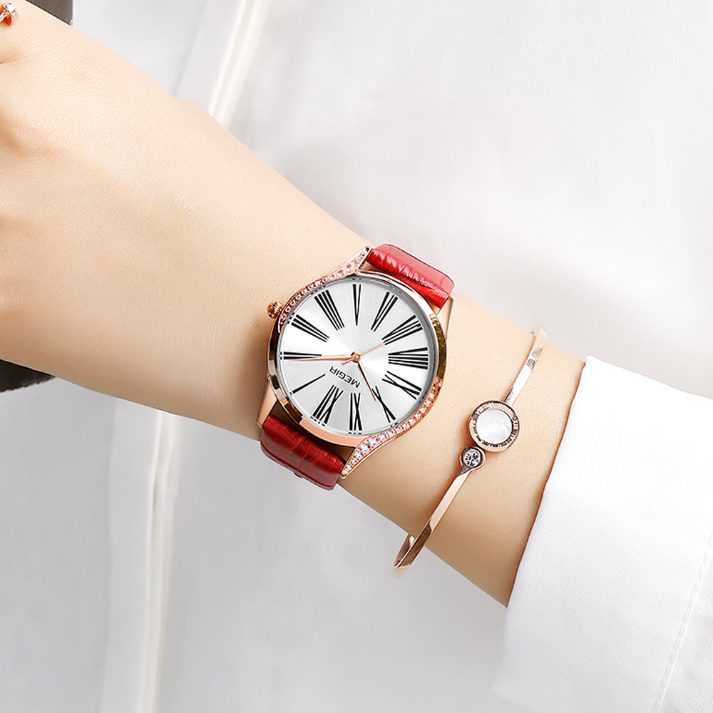 Rhinestone Leather Bracelet Quartz Watch | Aurevon Watches