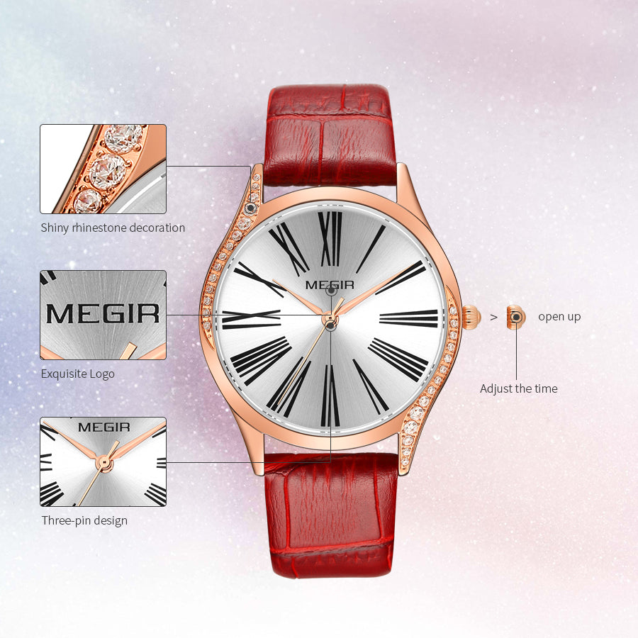 Rhinestone Leather Bracelet Quartz Watch | Aurevon Watches