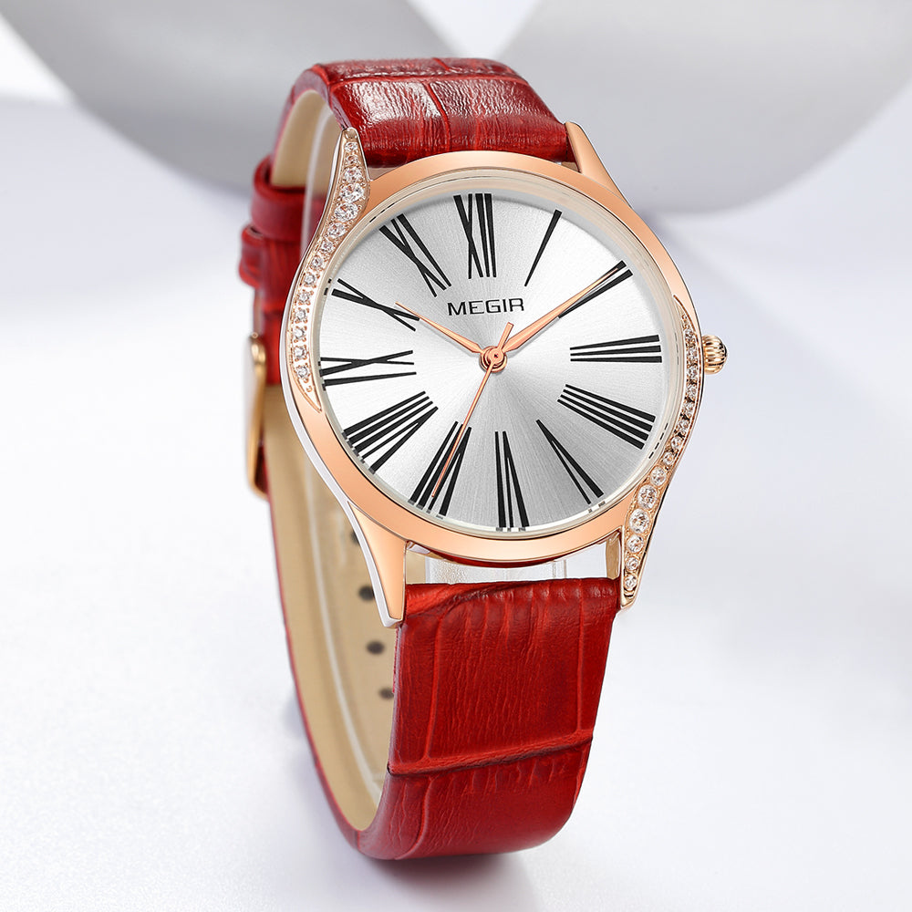Rhinestone Leather Bracelet Quartz Watch | Aurevon Watches
