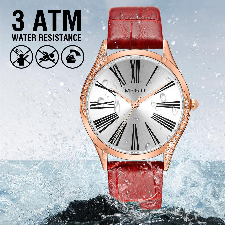 Rhinestone Leather Bracelet Quartz Watch | Aurevon Watches