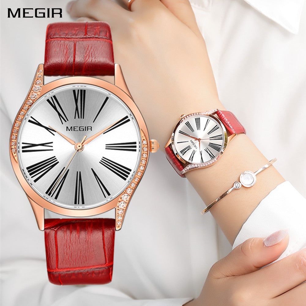 Rhinestone Leather Bracelet Quartz Watch | Aurevon Watches