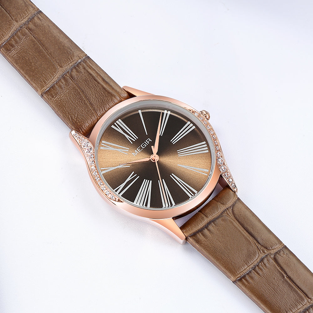 Rhinestone Leather Bracelet Quartz Watch | Aurevon Watches