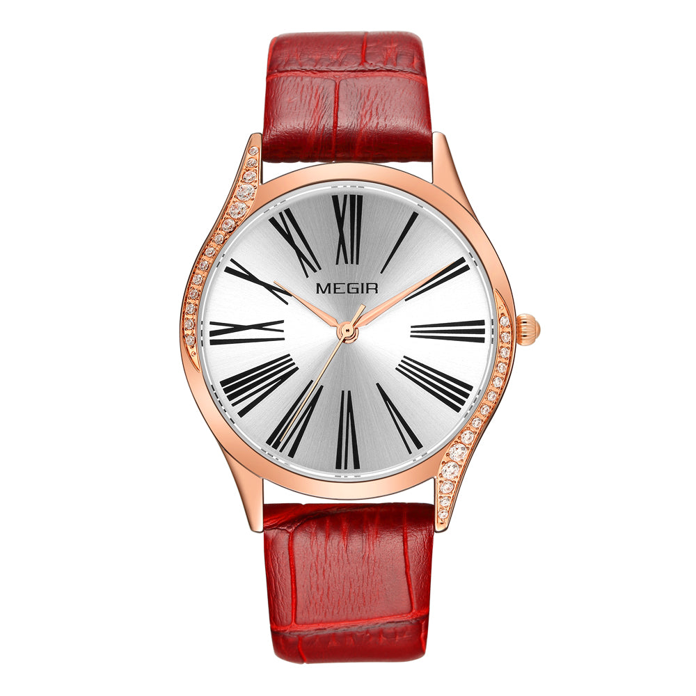 Rhinestone Leather Bracelet Quartz Watch | Aurevon Watches