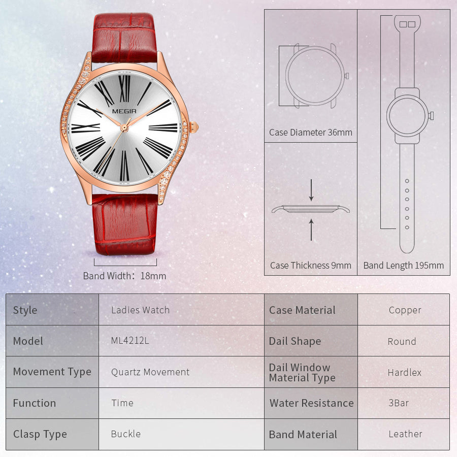 Rhinestone Leather Bracelet Quartz Watch | Aurevon Watches