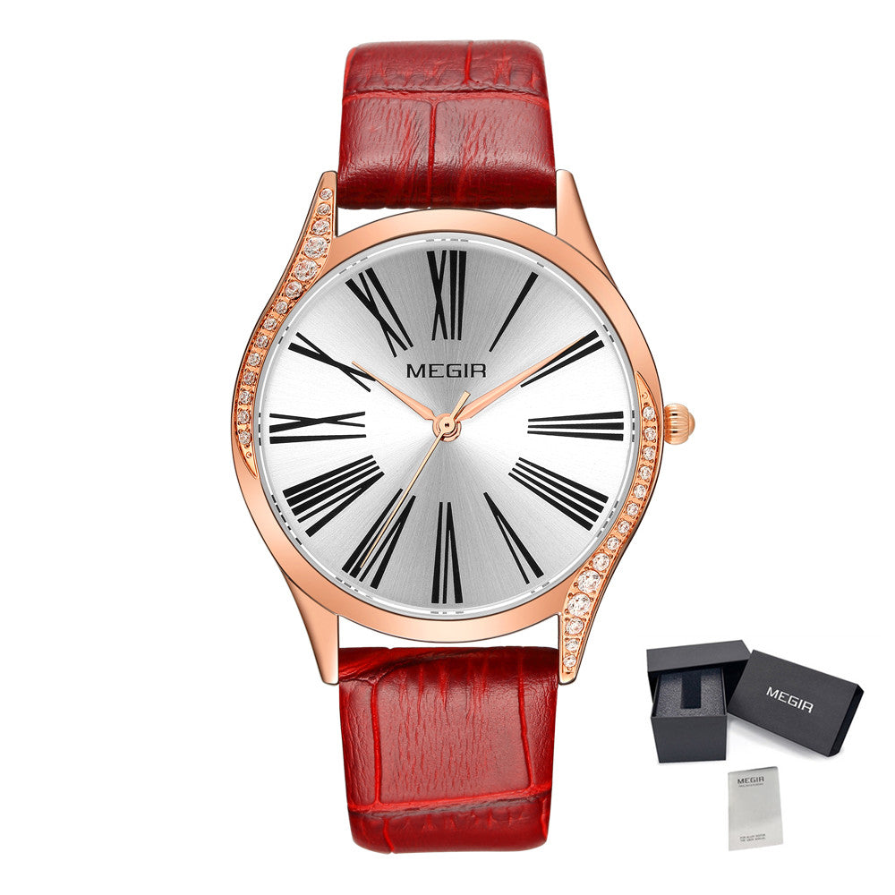Rhinestone Leather Bracelet Quartz Watch | Aurevon Watches