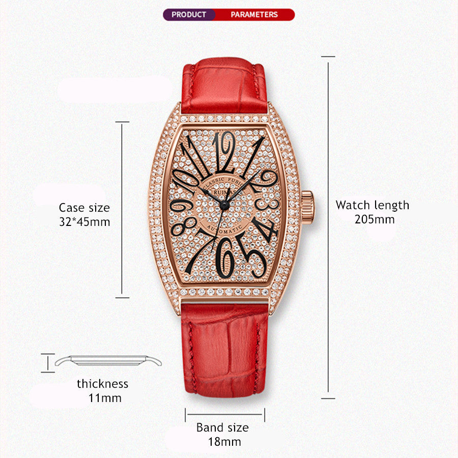 Diamond Dial Leather Automatic Watch | Aurevon Watches