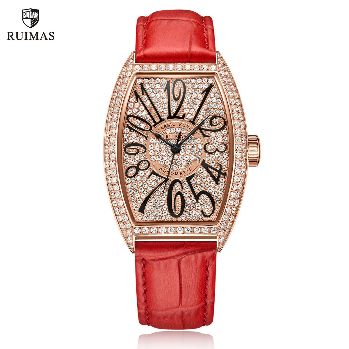 Diamond Dial Leather Automatic Watch | Aurevon Watches