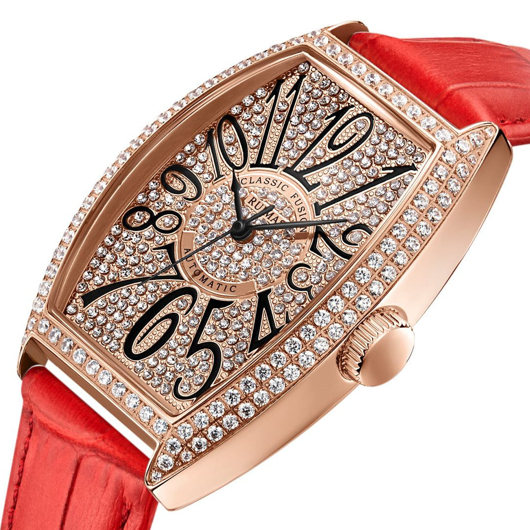 Diamond Dial Leather Automatic Watch | Aurevon Watches