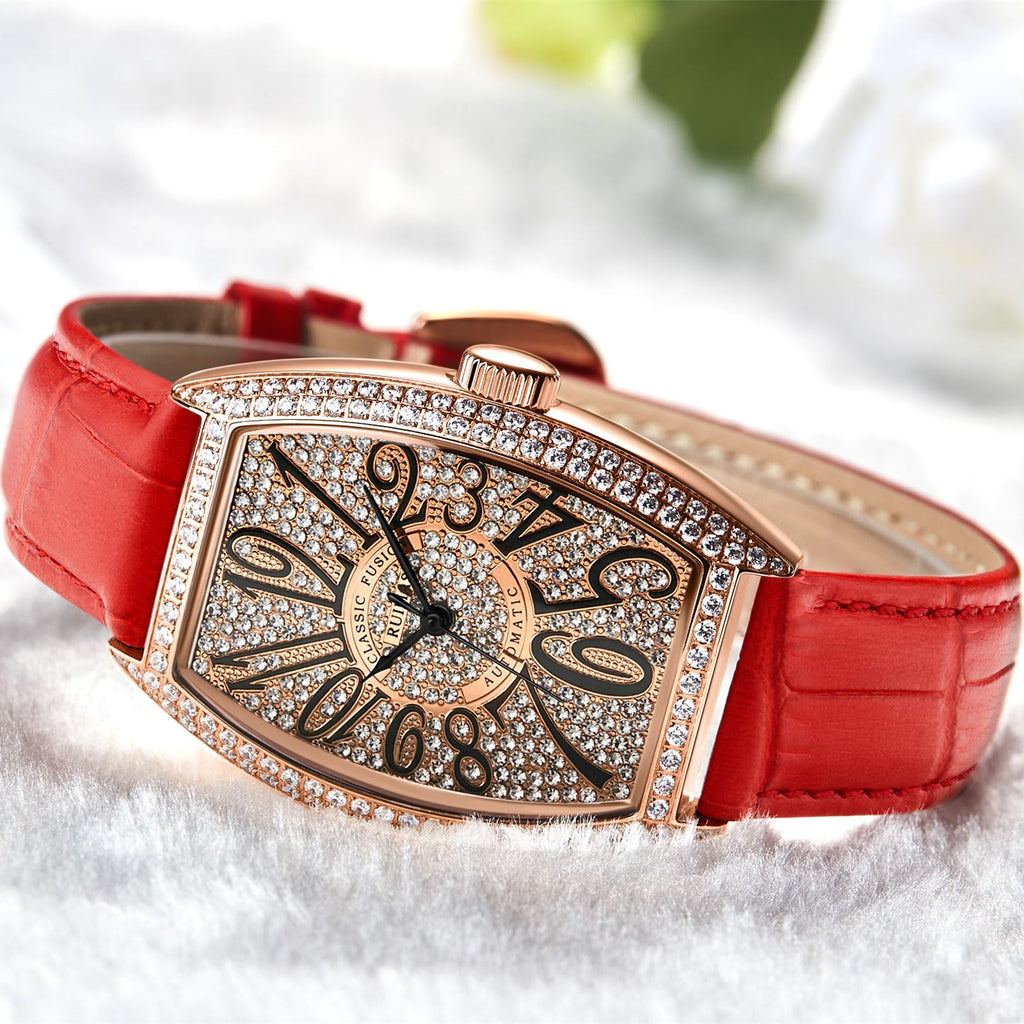 Diamond Dial Leather Automatic Watch | Aurevon Watches