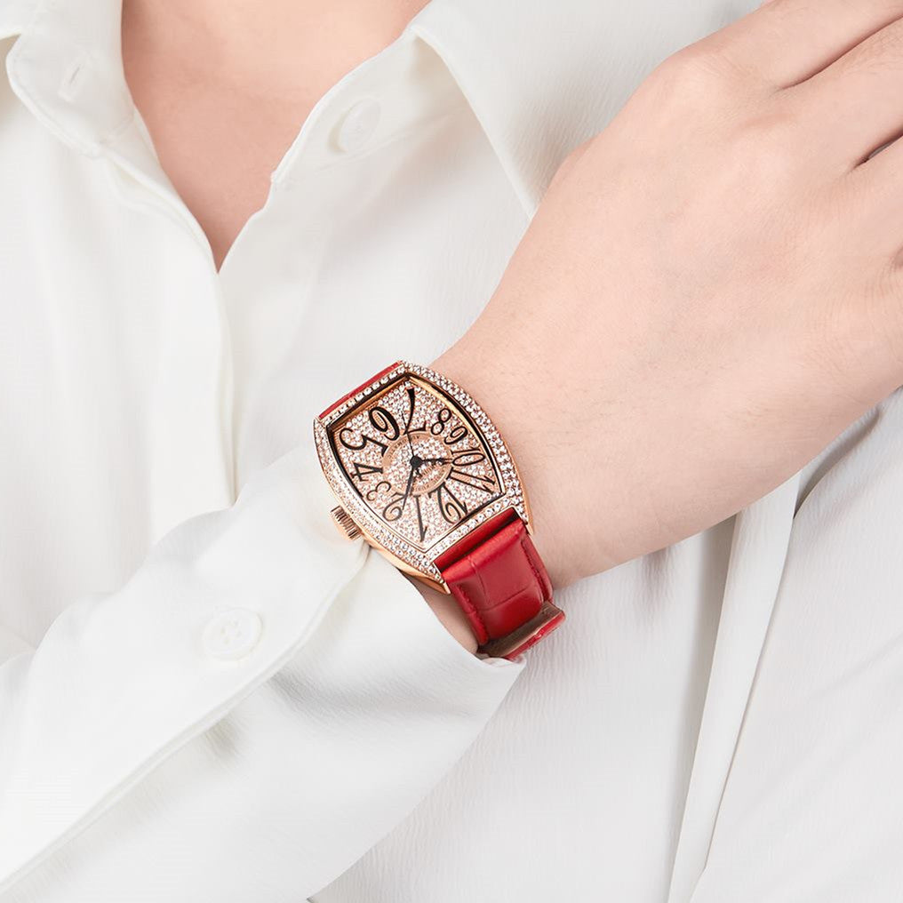 Diamond Dial Leather Automatic Watch | Aurevon Watches