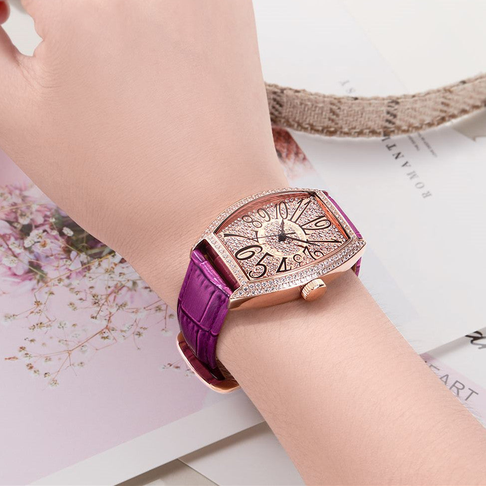 Diamond Dial Leather Automatic Watch | Aurevon Watches