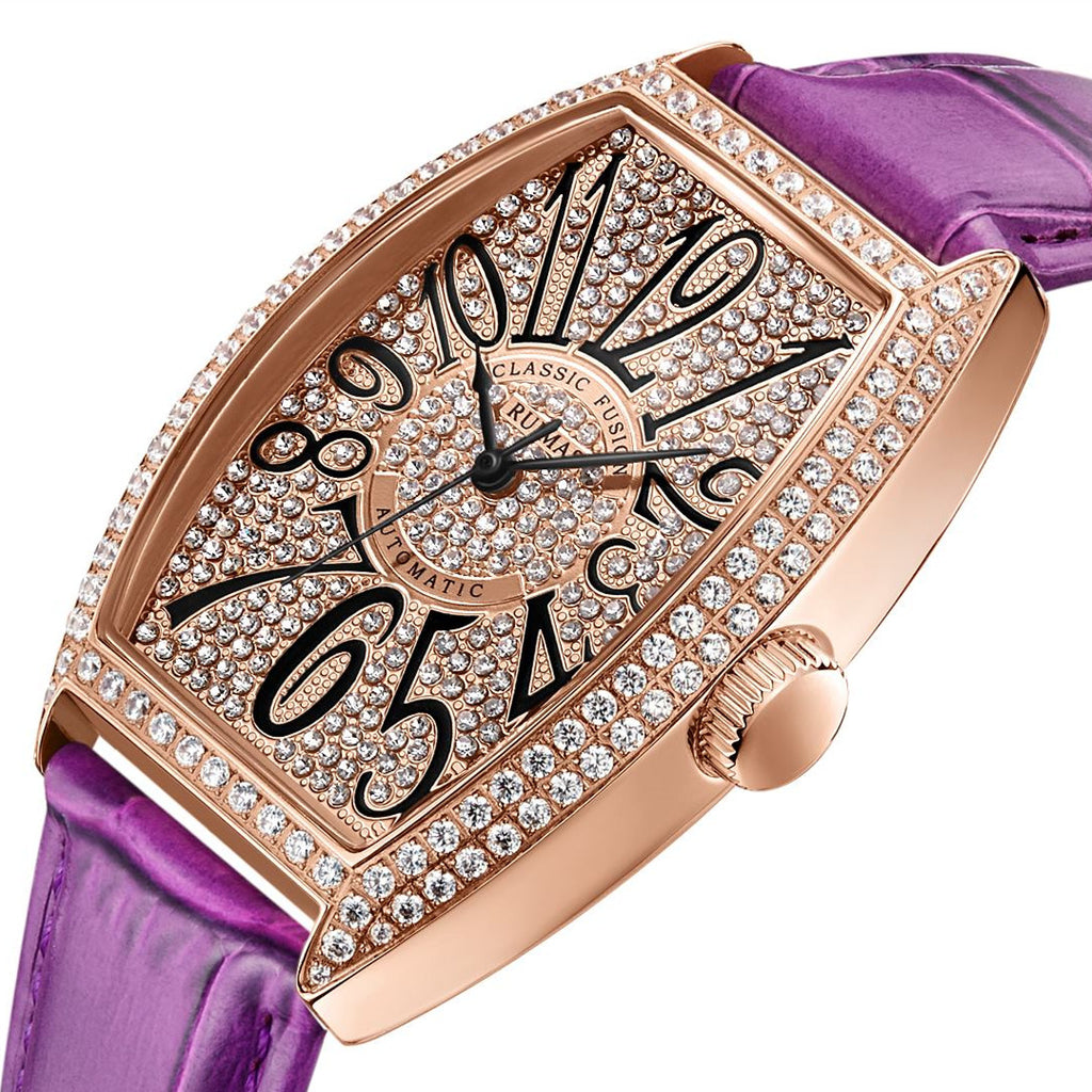 Diamond Dial Leather Automatic Watch | Aurevon Watches