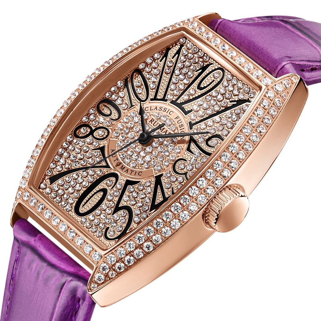 Diamond Dial Leather Automatic Watch | Aurevon Watches